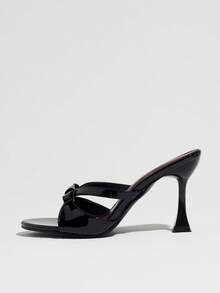 French Style New Elegant Solid Color High Heel Low Vamp Women's Sandals - Black - View 4