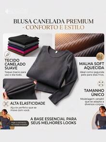 Blusa Canelada Feminina Manga Longa Inverno Segunda Pele Casual do PP ao G - Marrom - Visão 6