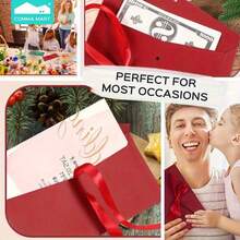 6 Elegant Red Gift Envelopes With Ribbon Bows - 8.66x4.29 Inch Kraft Paper Invitation Envelopes, Suitable For Birthday, Christmas, Mother's Day And More - Perfect For Cash, Greeting Cards And Gifts, Gift Wrapping Supplies, Holiday Gift Wrapping, Holiday Design, Premium Paper Material - View 7