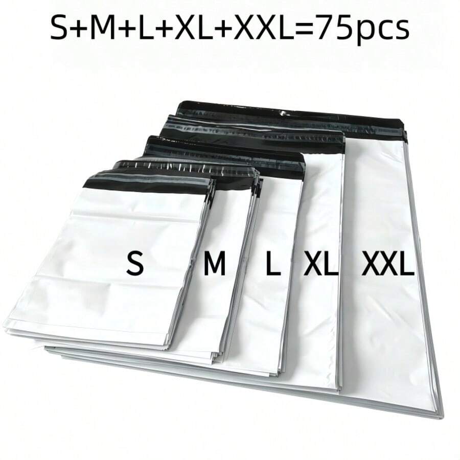 Mixed Pack Of 45/75 White Courier Bags, Extra Durable Self-Adhesive Shipping Bags (15 Pieces Of Each Size), Waterproof Polyethylene Mailing Bags Suitable For Garments And Large Parcels