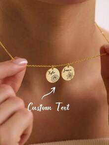 Personalized Birth Flower Disc Necklace, Tiny Name Necklace, Custom Initial Month Jewelry, Minimalist Necklace, Christmas Gift, Gift For Mom - Multicolor - View 2