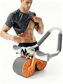 1pc Multi-Functional Automatic Rebound Ab Wheel With Elbow Rest & Mobile Phone Bracket, Shock-Absorb Dual-Wheel Abdominal Trainer, Portable Home Fitness Gear For Abs Waist Full Body Core Workout - Multicolor - View 9