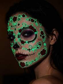 2sheets/4 Sheets Glow In The Dark Halloween Tattoo Stickers, Day Of The Dead Face Makeup Tattoos, Goth Spider Web & Darkness Rose & Skull Waterproof Temporary Tattoo Stickers, Halloween Fake Tattoos For Halloween Parties & Gifts - Multicolor - View 6