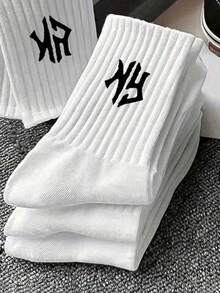 1/3/6/10 Pairs Black & White Ribbed Geometric Pattern Sports Socks, Football Socks, Basketball Socks, Running Socks, Unisex - Multicolor - View 4