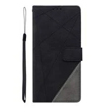 GLANDOTU Étui de téléphone en cuir PU patchwork triangulaire, support pliable style portefeuille, conception à fermeture magnétique, compatible avec de nombreuses marques et modèles de téléphones, imperméable, antichoc, anti-chute, anti-rayures, protection complète - Noir - Voir 7