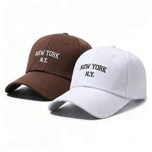 BONNY BOOM 2件裝刺繡 NEW YORK 中性棒球帽卡車帽，Y2K 戶外防曬可調節旅行度假禮物，適合朋友、家人、萬聖節、聖誕節、開學季、情人節、父親節、母親節、婚禮、老師、學生、嘉年華、單身派對、新娘婚禮用品 - 2pcs 白色+咖啡色 - 查看 3