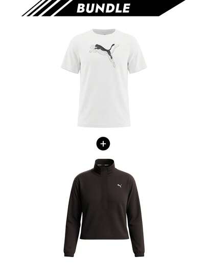 [Lot] T-shirt graphique décontracté PUMA SHAPE Evostripe pour femme blanc + Veste zippée 1/4 Smash Run Evolve pour femme noir