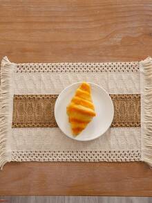 1pc Bohemian Style Woven Placemat, Rustic Farmhouse Burlap Table Mat With Tassels, Nordic Style Table Decor Mat, Coffee Table Mat, Home Bowl & Plate Mat, Home Decor - Multicolor - View 8