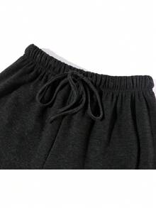 Minimalist Casual Versatile Loose Straight Leg Draped High Waist Wide Leg Pants With Drawstring Long Pants For College Office Daily Home Wear Autumn Winter - Dark Grey - View 3
