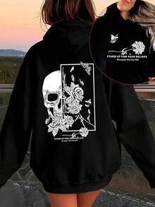 1PC Women's Fashion 100% Cotton Hoodie, 270g Heavy Cotton,  Brand Retro Street Print Fashion Hoodie, Women's Drawstring Hoodie With Drawstring - Black - View 1