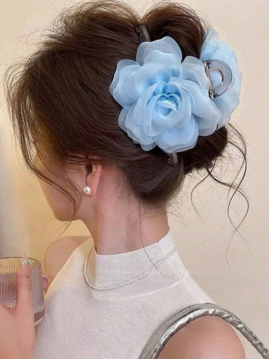 1 Stück süße elegante Damen-Haarklammer mit Mesh-Blume, geeignet für den täglichen Gebrauch und Sommerurlaub, Strandurlaub-Haarclip, Urlaubsreise - mehrfarbig - Übersicht 1