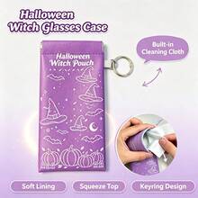 Kantong Kacamata Portabel dengan Kain Pembersih Terintegrasi, Motif Topi Penyihir Halloween dan , Tas Penyimpanan Kacamata Lembut dan Modis dengan Gantungan Kunci, Ringan - MultiWarna - View 1