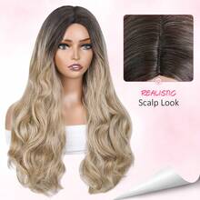 Ombre Brown Body Wave Wig For Women 26 Inch Long Wavy Wig Middle Part Synthetic Heat Resistant Wigs With Brown Roots Balayage Culry Wig For Cosplay Daily Use - Multicolor - View 5