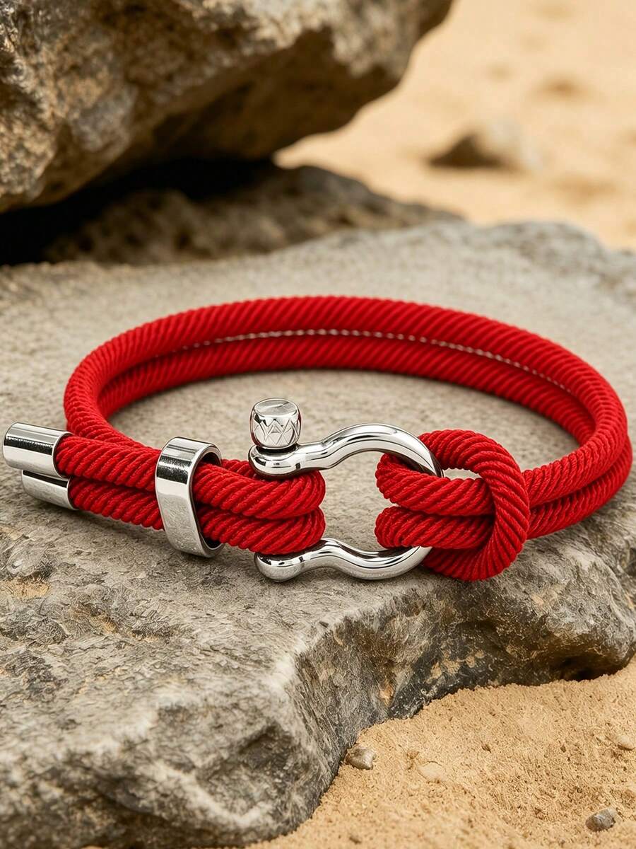 1 Piece Of Men's Nautical Braided Rope Bracelet, Horseshoe Buckle Lock Design, Suitable For Daily Wear, Beach Vacation Wear, Gift For Boyfriend - Horseshoe Buckle Bracelet - View 1