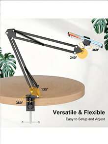 Soporte de video para teléfono con brazo ajustable, instalación de escritorio, rotación flexible de 360°, soporte con clip para teléfono, adecuado para streaming, hornear, manualidades, cocinar y talla grande - Ver 3