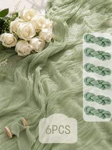 Light Green Ruched Gauze Table Runner, Soft Semi-Transparent Cheesecloth Style Tablecloth Strip, Dense Vertical Pleated Texture, Lightweight Decorative Linen Centerpiece Fabric, Fresh Minimalist Fabric Accent, Suitable For Dining Table Decor And Home Desktop Styling - Green - View 19