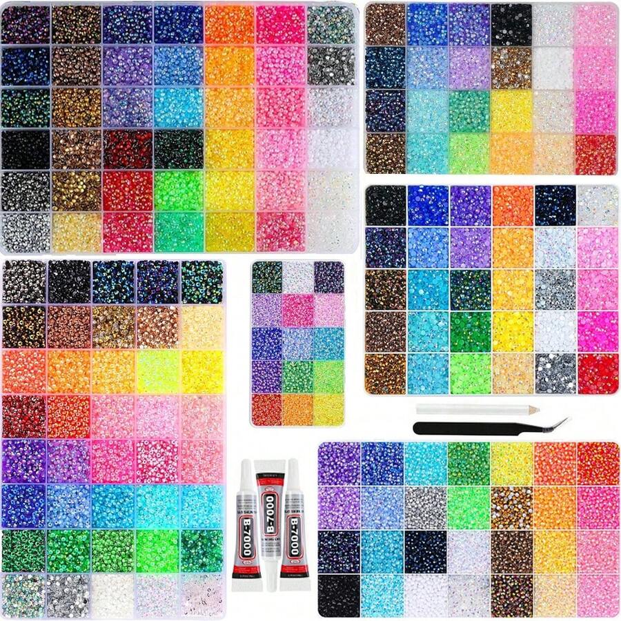 15/24/28/30/32/40/42 Colors Resin Jelly Rhinestone Set, Flat Back Glitter Rhinestones With Tweezers And Dotting Pen, Suitable For DIY Handmade Gift Boxes, Crafts, Diamond Painting And Other Handmade Decorations, Perfect Birthday And Back To School Season Gift - Multicolor - View 1