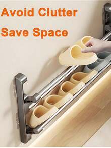 No-Drill Wall-Mounted Slippers Rack, Aluminum Foldable Double-Layer Shoe Rack With Drainage Holes, Bathroom Storage Solution, Home Shoe Rack, Hanging Shoe Rack, Suitable For Small Spaces, Apartment Living, Bathroom Storage, Ideal Choice For Home And Renters - Grey - View 8