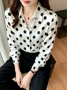 Elegant Design Polka Dot Pattern Shirt For Mature Women, Hong Kong Style - White - View 5
