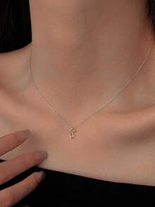 1 Peça Colar de Cruz de Linha Minimalista Mini em Prata Esterlina S925 Estilo Coreano Ins para Mulheres, Uso Diário, Encontro, Férias, Versátil, Elegante, Fresco, Moda, Casual, Delicado, Sofisticado, Corrente de Clavícula, Adequado para Presente de Feriado - cruzar - Visão 6