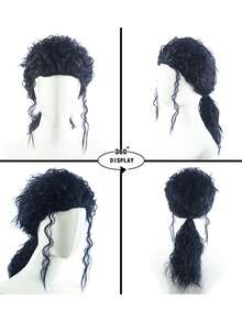 Cosplay Wig 20inch Button Mesh Black Curly Unisex African Wig Stage Performance Holiday Party Heat-Resistant Fiber Realistic Hair - Black - View 4