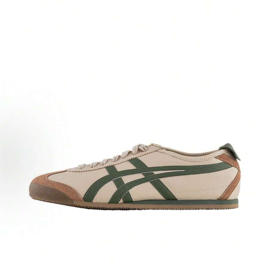 Asics Authentic Onitsuka Tiger Mexico 66 Leather Sneakers - White/Blue/Red Classic Low-Top | Premium Japanese Heritage Footwear | Slim-Profile Lightweight Trainers - 棕綠色 - 查看 1