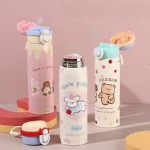New 316 Stainless Steel Insulated Tumbler, Cartoon Design With Carrying Strap, Portable Vacuum Water Cup, Student Spring-Loaded Dual-Drinking Straw Cup - Multicolor - View 7