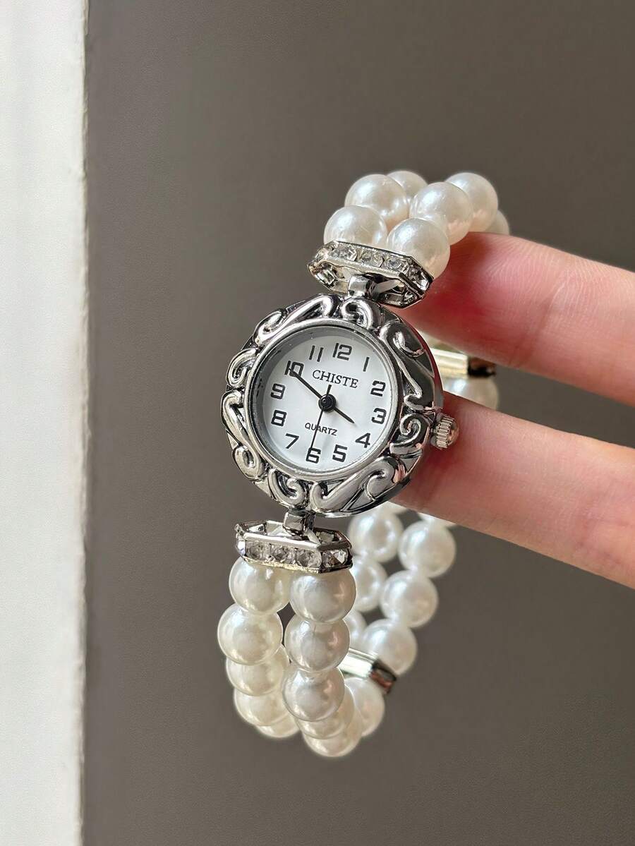 1 buah Jam Tangan Quartz Persegi dengan Sambungan Bambu Emas/Perak, Sempurna untuk Pemakaian Sehari-hari, Juga Hadiah Ideal untuk Ulang Tahun dan Natal - Putih - View 1