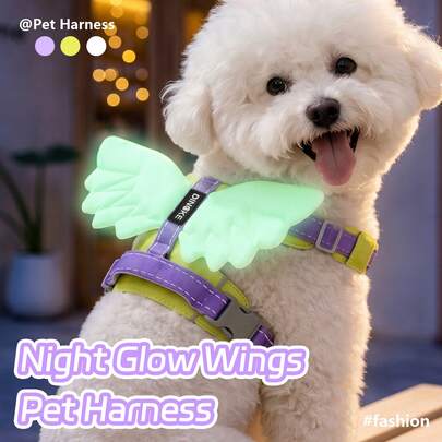 Angel Wings Dog Harness And Leash Set, Anti-Pull Vest-Style Dog Leash For Bichon, Teddy, Pomeranian And Small Dog Breeds, Glow-In-The-Dark 3D Wings For Night Safety, Breathable Soft Fabric, Multi-Point Adjustable Buckles For Snug Fit, POM Strong Quick-Release Buckle For 1-Second On/Off, Built-In Anti-Pull Handle, Dual Metal D-Rings For ID Tag, Adjustable For All Sizes, Durable And Wear-Resistant