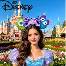 Disney Monsters Inc 紫色幻彩蝴蝶結米妮耳朵頭箍，Mike Sulley 怪獸造型，適合主題樂園與萬聖節 - 彩色 - 查看 1