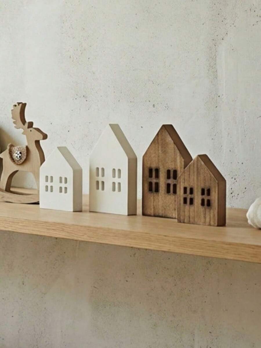 Haus Hana 1 件复古木制房屋装饰、家居桌面装饰、木制房屋装饰品、圣诞房屋、圣诞装饰最佳礼物 - 多色 - 查看 1