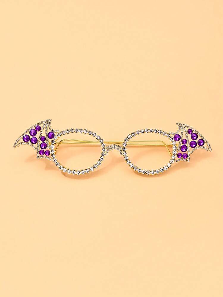 1pc Fully Rhinestone Bat Wing Halloween Cute Spooky Ghost Decorative Eyeglass Frame, No Lens Gothic Punk Halloween Spooky Women's Party Photo Prop Fashion Accessory - YJK1131 - View 11