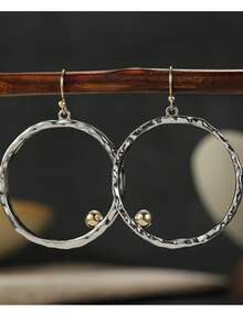Gmzalx Vintage Bohemian Minimalist Round Earrings, Hand-Hammered Texture, Suitable For Daily Commute, Date, Casual Vacation - Two-color - View 8