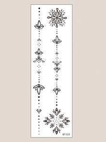 STARTTOOS 1pc Long Spine Back Tattoo Sticker - Black Minimalist Floral & Star Pattern Temporary Tattoo Decal For DIY Carnival Beach Party Holiday Gift Arm & Thigh - Black - View 6