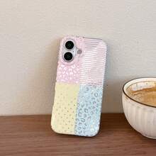 1件豹紋四色拼接手機殼，適用於 iPhone 17 Pro Max、Apple 16 Pro、15 Pro Max、14 Pro，新女孩風全包邊防摔保護殼 - 彩色 - 查看 2