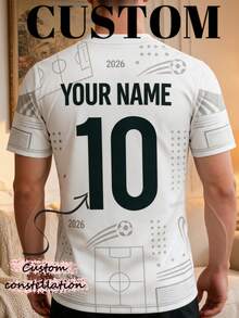 Personalized Men's Soccer Jersey Customized Name & Number Football T-Shirt White Short Sleeve Training Shirt Sports Uniform Team Jersey Gift For Boyfriend - White - View 8