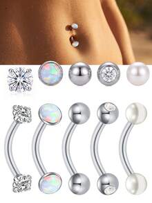 CIZME 1pc 14G Silver Belly Button Rings 316L Stainless Steel Belly Rings CZ Belly Button Piercings For Women Navel Piercings Pack 5/5mm Ball Belly Piercing - Silver - View 1