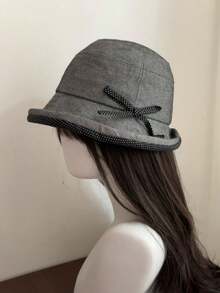 1pc Women's Polka Dot Trim Bow Bucket Hat, Vintage Casual Summer Sun Hat, Lightweight Breathable Travel Hat, Suitable For Outdoor, Vacation, Daily Wear - A - View 10