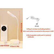 1pc LED Desk Lamp, Touch Control 3 Dimming Levels, Eye Protection Bedside Lamp, Warm Night Light, Suitable For Study, Work, Children And Adults, Breastfeeding, Sleep Aid, Battery Powered Adjustable Warm Nightlight, USB Powered - White - View 11