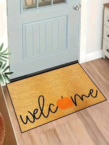 1pc, Autumn Harvest Festival Minimalist Orange Pumpkin Welcome Pattern Printed Indoor Doormat, Seasonal Style Machine Washable Polyester Fiber Doormat, Suitable For Living Room, Bedroom, Daily Decoration, All Seasons - Yellow - View 11