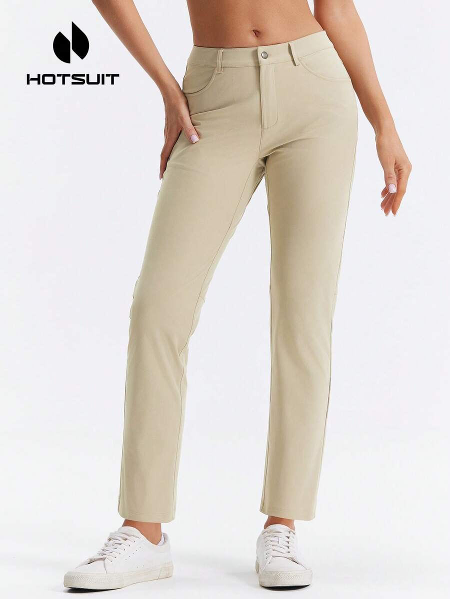 HOTSUIT Women's Knitted Joggers, Lightweight Elastic Solid Color Pants, Suitable For Daily Sports Wear - Khaki - View 1