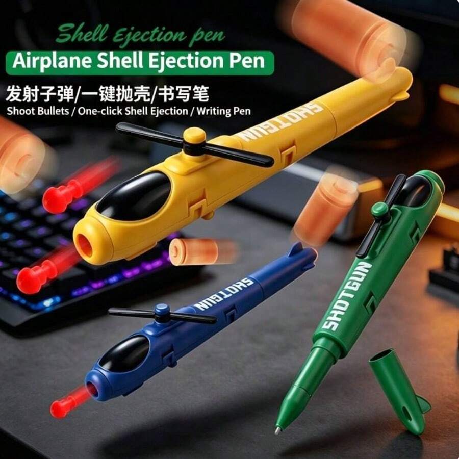 Airplane Shell-Ejecting Launcher Pen, Multifunctional Shooting Ballpoint Pen, Stress Relief Creative Stationery, Helicopter-Shaped Shell-Ejecting Pen, 2-In-1 Writing And Shooting Toy Pen, Creative Gift For Boys, Stress Relief Airplane Wing Rotating Pen, Shell-Ejecting + Writing Dual Mode, Office Desk Fun Toy, Helicopter Model Ornament, Fighter Jet Model