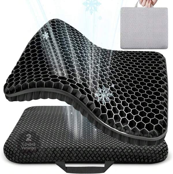 Vmingo Gel Cushion, Thickened Breathable Honeycomb Design-Shaped Gel Cushion, Double-Layer Thickened Cushion, Ergonomic Support And Pressure-Relief Cushion, Suitable, Offices, Home Use, Wheelchairs:.Co.Uk