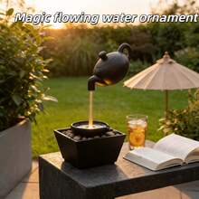Dark Gold Gilded Floating Teapot Fountain,IP65 Waterproof Indoor Waterfall Fountain With LED Light & Stones, Zen Style Relaxation Decor For Desk, Bedroom, Living Room, Office, Ideal Gift For Relaxation & Feng Shui - Desktop Hanging Pot Fountain Ornament - View 10