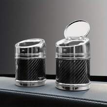 Carbon Fiber Style Cylindrical Car Ashtray With Lid, Flame Retardant Multi-Function Universal Car Interior Accessory - Carbon Fiber - View 4