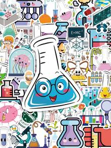 50Pcs Science Laboratory Stickers, Cute Chemistry Biology Physics Lab Equipment Decals, Back To School Study Supplies, Waterproof Decals For Vision Board, Journal, Laptop, Phone Case & Academic Scrapbook Crafts - Multicolor - View 1
