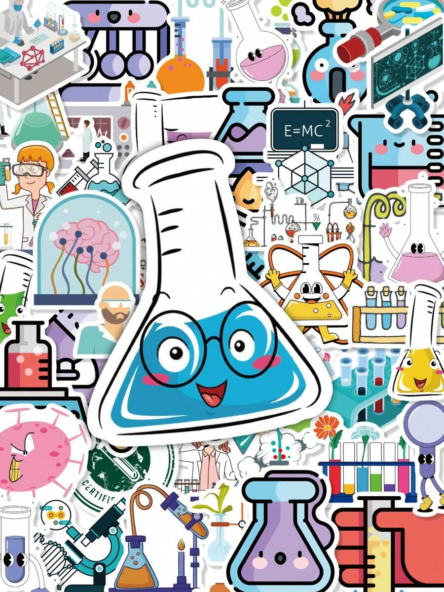 50Pcs Science Laboratory Stickers, Cute Chemistry Biology Physics Lab Equipment Decals, Back To School Study Supplies, Waterproof Decals For Vision Board, Journal, Laptop, Phone Case & Academic Scrapbook Crafts - Multicolor - View 1