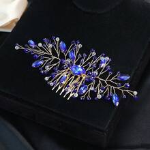 Accesorio para peinado de novia azul, peine de boda vintage hecho a mano con strass - Azul - Ver 2