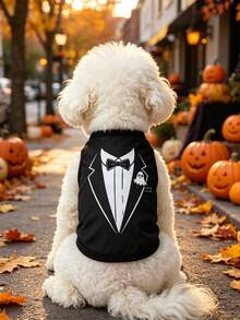 1pc Halloween Dog T-Shirt, Gentleman Tuxedo Print Pet Sleeveless Vest With Ghost Pattern, Cute Puppy Outfit, Suitable For Small And Medium Dogs, Party And Daily Wear Dog Clothes - Multicolor - View 5