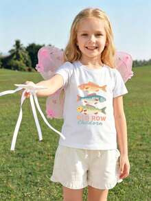 Sommer & Herbst Mädchen Baumwolle Kurzarm T-Shirt, süß mädchenhafter Preppy-Stil mit lustigen bedruckten Grafiken - Weiss - Übersicht 3